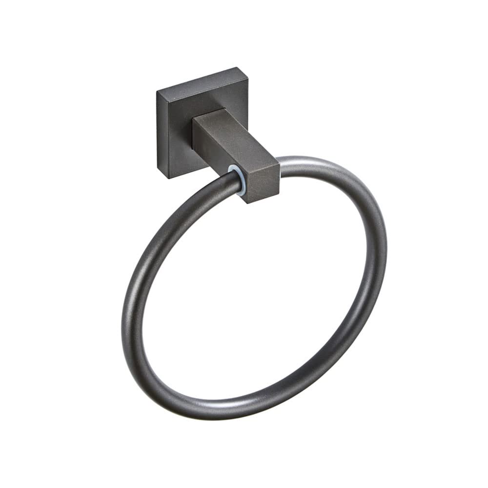 Anneau porte-serviettes mural rond 16 cm, support serviette métal gris pour salle de bain