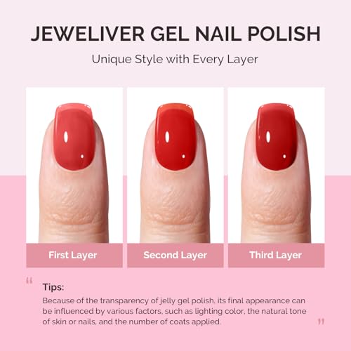 Image of MelodySusie Red Gel Nail Polish, 0.5Fl.oz Jeweliver Jelly Nail Polish Translucent Cherry Red Deep Color Sheer Soak Off UV LED Light Cure Gift for Women Nail Art Manicure JDZ30