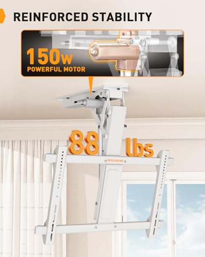 Image of Perlegear Electric Ceiling TV Mount with Remote for 32-70 inch Flat and Curved Screen TVs up to 88 lbs, Max VESA 600x400, Motorized TV Ceiling Mount Flip Down for Flat Roof, Drop Down Ceiling Mount