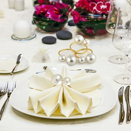 12Pcs Pearl Napkin Rings, Stainless Steel Gold Napkin Holders For Wedding Party Banquet Dinner Table Decor #TOP6