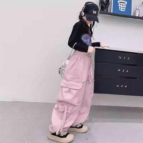 Cargo Pants for Girls Elastic Waist Baggy Joggers Trousers Y2K Parachute Pants with Pockets 4-17Y2