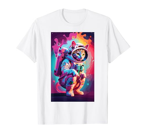Astronauta Espacio Gato Mamá Papá Hombres Niño Colorido Astronauta Espacio Camiseta