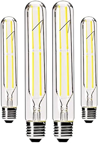 Dimmable T10 LED Bulbs,4000K Daylight White ,6W Tubular Light Bulb, Edison LED Bulb 60 Watt Equivalent,E26 Medium Base 600LM, Clear Glass Cover,7.3in(185mm),4-Pack