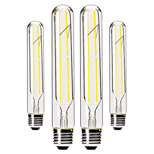 Dimmable T10 Led Bulbs,4000K Daylight White ,6W Tubular Light Bulb, Edison Led Bulb 60 Watt Equivalent,E26 Medium Base 600Lm, Clear Glass Cover,7.3In(185Mm),4-Pack #TOP1