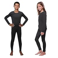 Children's Thermal Underwear Set; 2 PC Top Vest Long Sleeve; Long Johns; Lightweight Fleece Interior; Boy/Girl Base Layer (Grey, 4-6)