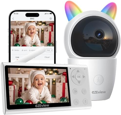 Babyphone Mit Kamera 2K & 5 Zoll Display - WLAN Monitor Mit Nachtsicht & Automatischer Verfolgung