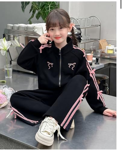 MW&FOFJR Teen Girls Clothing Set Striped Bow Zip Jacket+Pants 2Pcs Leisure Tracksuit for Kids Clothes3