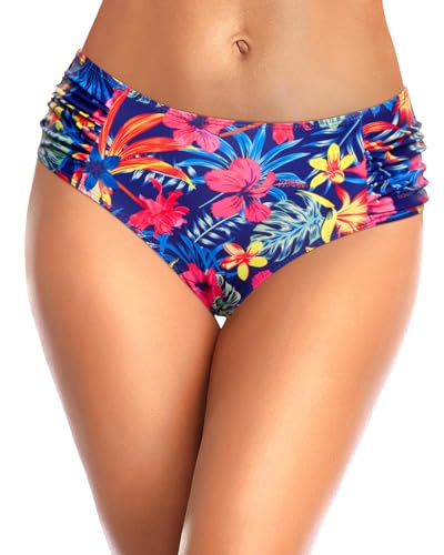 Image of Tempt Me Women Bikini Bottoms Mid Waist Bathing Suit Swimsuit Ruched Swim Bottom