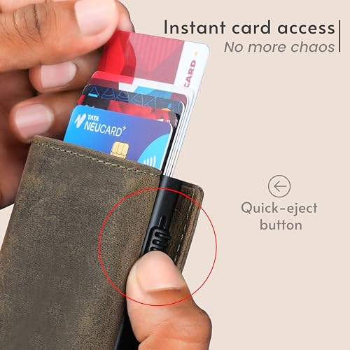 Image of The X Project Genuine Leather Wallet for Men | RFID Blocking Slim Bifold Wallet | Quick Card Eject Mechanism | Coin Pocket & ID Window | Premium Gift Box | Bold Skull Design (Greenish Brown)