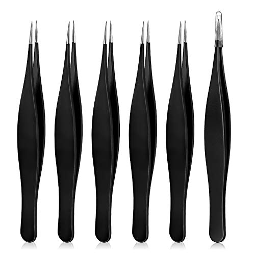 6 Pieces Ingrown Hair Tweezers Precision Needle Nose Pointed Tweezers Stainless Steel Tweezers for Facial Hair Eyebrow Blackhead Remover