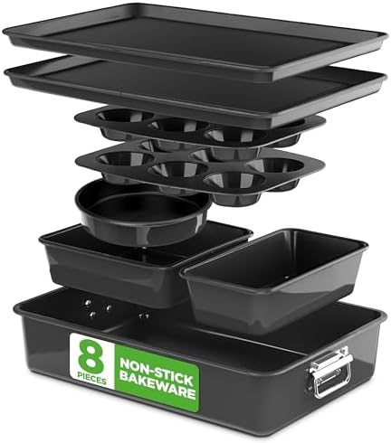 NutriChef 8-Piece Stackable Nonstick Bakeware Set - Premium Steel...