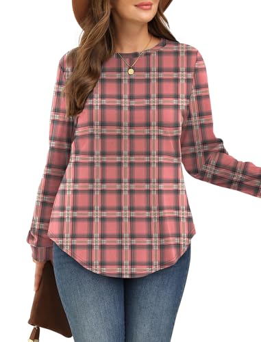 Image of WIHOLL Sweatshirt for Women Crewneck Long Sleeve Shirts Curved Hem Lightweight Sweaters Fall Clothes 2025
