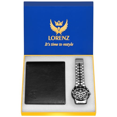 LORENZ Gift Set Combo of Black Dial Watch & Black Wallet for Men | CM-3066WL-33