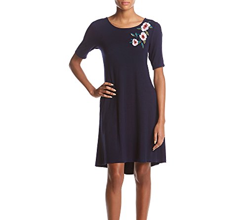 Nina Leonard Embroidered Trapeze Dress Small