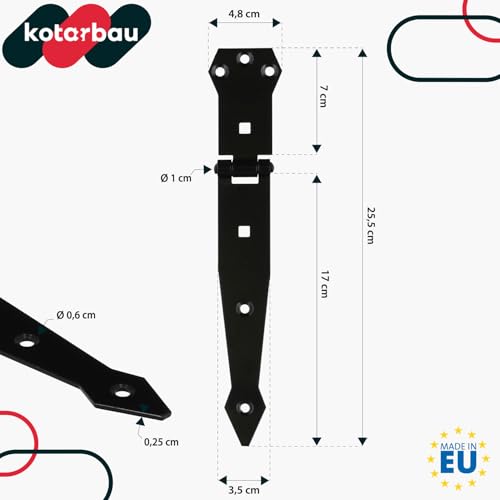 KOTARBAU® Werfgehänge Türband Torscharnier Pulverbeschichtet Ladenband Kreuzgehänge Türscharnier Band Scharnier Schwarz Rostfrei Top 200 mm