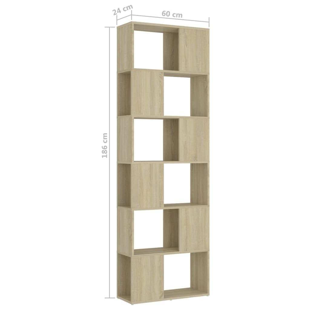 Générique Regał z 6 przegródkami, ścianka działowa Dąb Sonoma 60 x 24 x 186 cm, przestronna szafka do przechowywania książek, DVD i przedmiotów dekoracyjnych, klasyczny i wytrzymały design.