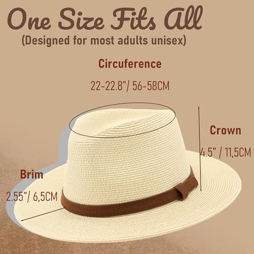 Panama-Hut für den Sommer, Panama-Strohhut für Damen und Herren, Unisex, breite Krempe, UPF 50, faltbar, intensiv geflochten, beige, One size