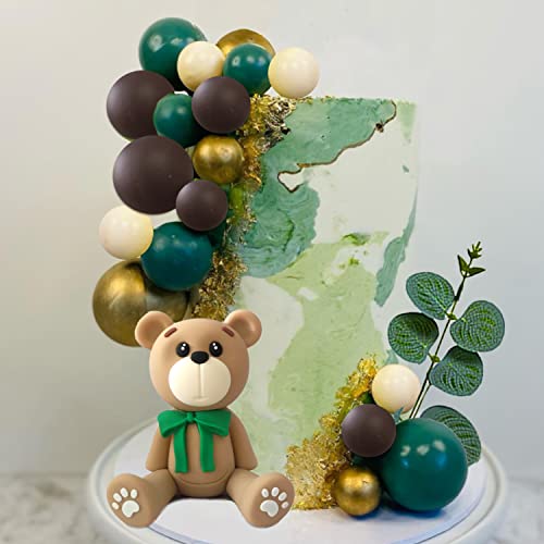 28 Pcs 3D Bear Balls Cake Toppers With Eucalyptus Leaves For Baby Shower Bear Themed Birthday Party Decorations #TOP4