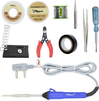 Hillgrove 10in1 Basic 25W Soldering Iron Kit with 5 Meter Solder Wire, Cutter, Stand, Bit, Tape, Tester, Tweezer, Wick 25 W Simple (Flat, Pointed Tip) (B081927DM1) Amazon Price History, Amazon Price Tracker
