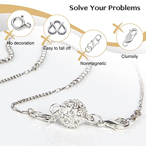 Okgd 12 Pcs Locking Magnetic Lobster Clasp Round Rhinestone Ball Necklace Clasp Converter Chain Extenders For Jewelry Necklace Bracelet Silver & Gold #TOP5