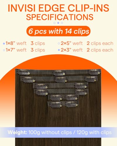 Image of Full Shine Invisi Edge Seamless Hair Extensions Clip in, Medium Brown