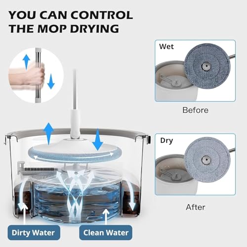 Image of Spin Mop Bucket System, Deluxe 360 Spinning Mop Bucket, Floor Cleaning Mop, Bucket Mop Floor Cleaner for All Floor Types,Spin Mop for Home with Bucket,White