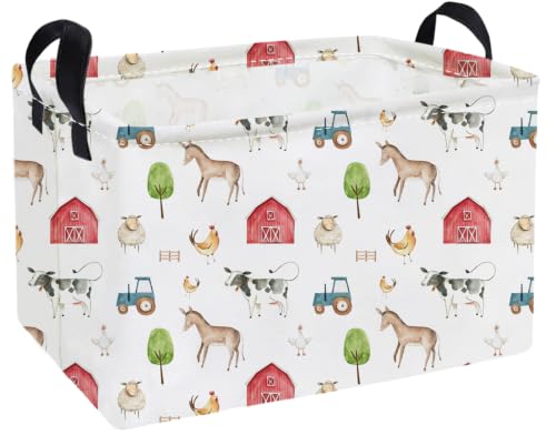 Image of Essme Rectangular Farm Basket,Cute Storage Bins with Handles for Room Decor,Shelf Basket.(Farm)