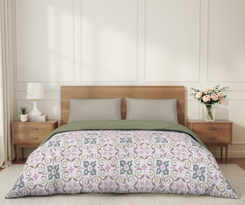 Image of Welspun Arlo Double Bed Quilt Comforter, 2-in-1 Reversible, Lightweight AC Quilt Blanket, Soft Breathable Microfiber for All Seasons & Winter Use, 200x200 cm Double Bed Quilt, Blush