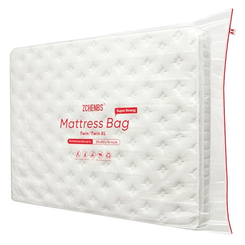 ZCHENBS® - 2 PK Twin/Twin XL Mattress Bags for Moving, Waterproof Mattress Storage Bag with Zipper, 5 Mil Thick Heavy-Duty Bed Protector Cover for Moving, Reusable (Transparent/Red, 2 Pack)