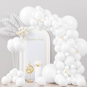 130pcs White Balloons Different Sizes 18″ 12″ 10″ 5″ Party Latex Balloons for Birthday Baby Shower Graduation Wedding Anniversary Party Decorations