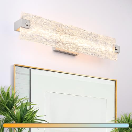 Osimir Brushed Nickel LED Bathroom Vanity Light, 24.4 Inch 15W Modern Dimmable Bathroom Light Fixture Over Mirror, Crystal Bar Wall Sconce Lighting for Bath, 3CCT, OS-MM5001-3BN
