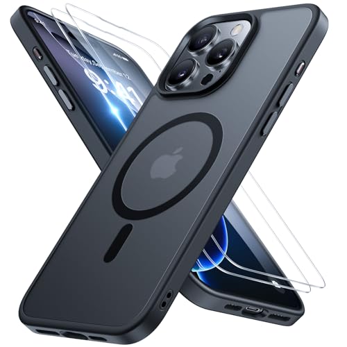 Image of Miracase for iPhone 16 Pro for MagSafe [with 2x9H+ Screen Protectors] TOP Military-Grade Protection Shockproof with Velvet Touch for iPhone 16 Pro Case 6.3 inch, Classic Black