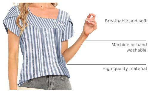 Image of Womens Petal Sleeve Tops Summer Trendy T Shirt Casual Loose Square Neck Button Blouse Tees