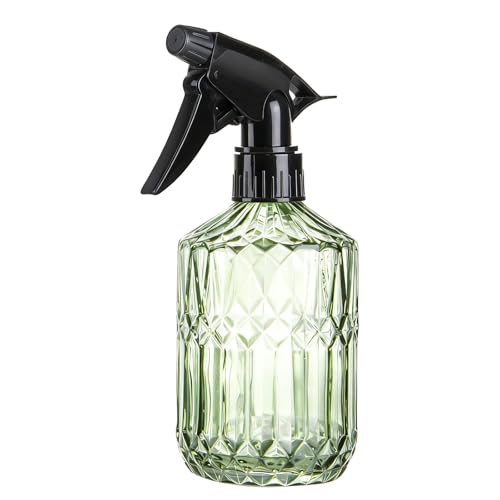 ZhouZGlass Glass Spray Bottle 13.5oz Fine Mist Plant Mister Handheld Pressure Spray Bottles with Adjustable Nozzle for Indoor Plants Spring Gardening Cleaning Hair Pets Care (Green)