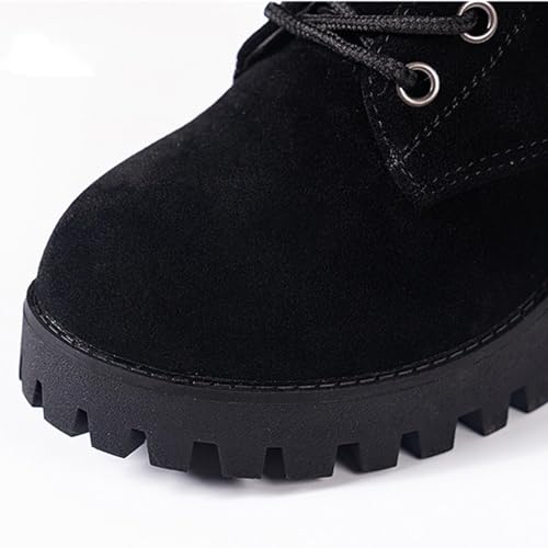 Women's Combat Ankle Boots Chunky Heel Lace up Fashion Heeled Booties Round Toe Side Zipper Motorcycle Boots4