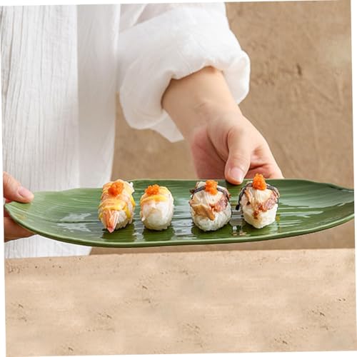 Plato japonés cerámico en forma de hoja para sushi miniatura 3