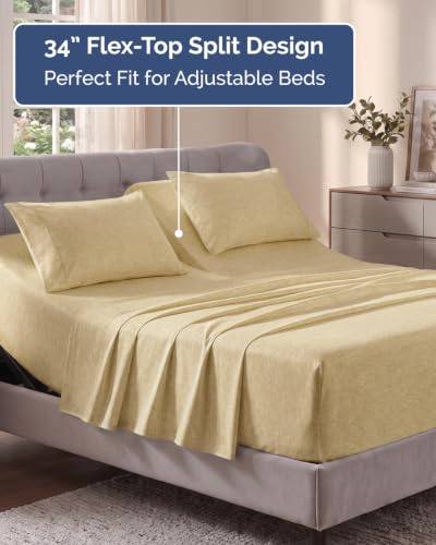 Image of Flex Top Split Head King Sheet Set - 4 Piece Extra Deep - Heathered Tan