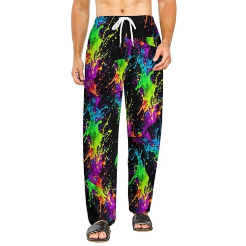 Glow In Dark Splatter Neon Fashion Elastic Waistband Sleep Pajama Pant S
