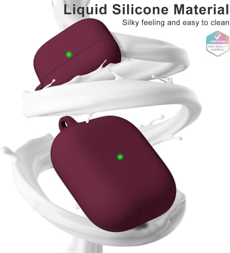 Image of Meyaar for Apple AirPods Pro 3 Case Cover with Keychain, Soft Skin Silicone Case Cover, Full Protective Case Cover Compatible with AirPods Pro (3rd Generation) Case 2025 (Burgundy)