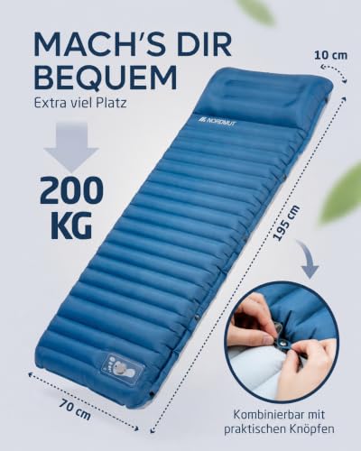 NORDMUT® Isomatte Schnellaufblasend mit integrierter Fußpumpe 10 cm - Isomatte Camping mit kleinem Packmaß - Outdoor Matratze für müheloses… – Ansicht 6