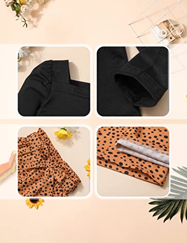 Image of Girl Clothes, Toddler Girl Clothes Square Neck Puff Long Sleeve Top Striped Pants Headband 3Pcs Fall Clothes Set