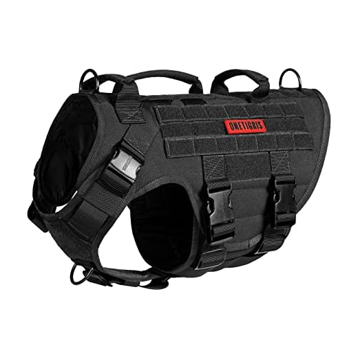 OneTigris Large Tactical Dog Harness, No Pulling Adjustable Dog Vest Harness, Heavy Duty Dog Harness with Handle, Large Hook and Loop Panels for Patch Black