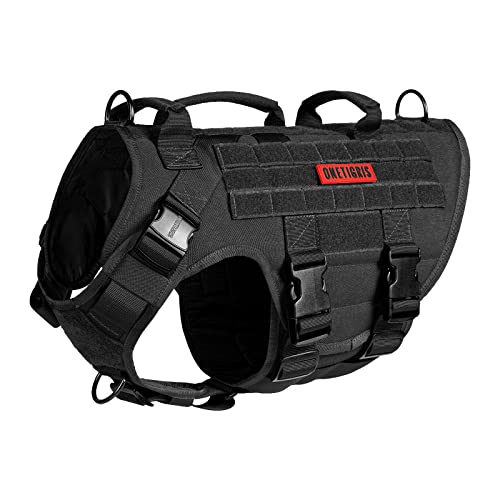 OneTigris Large Tactical Dog Harness, No Pulling Adjustable Dog Vest Harness, Heavy Duty Dog Harness with Handle, Large Hook and Loop Panels for Patch Black by ONETIGRIS - Used condition - US$56.09