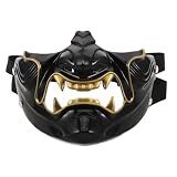 FOMIYES Mezza Maschera da Samurai Metà Viso Nera in Resina, Aspetto Demone
