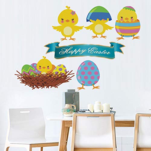 Amosfun Nursery Wall Sticker Happy Easter Kids Room Colorful Egg Chicken Wall Sticker Removable Vinyl Mural Wallpaper Decoration For Childrens Room #TOP1