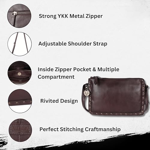 Image of Genuine Italian Leather Boho Studded Crossbody Shoulder Bag - Stylish, Durable, & Perfect for Everyday Use for women
