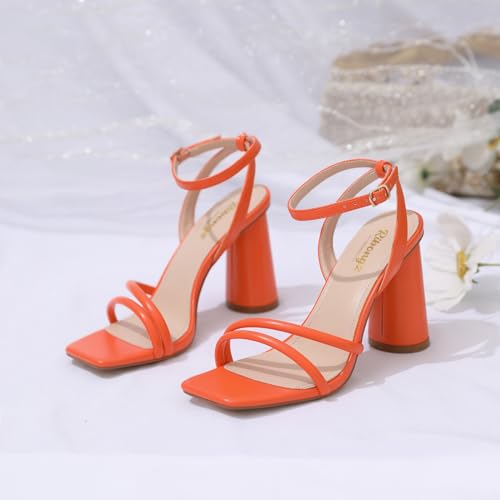 Image of RIBONGZ Block Heels Prom Heeled Sandals for Women Chunky Square Open Toe Strappy High Heels Ankle Strap Wedding Bridal Shoes High Heel Sandals for Party Dress