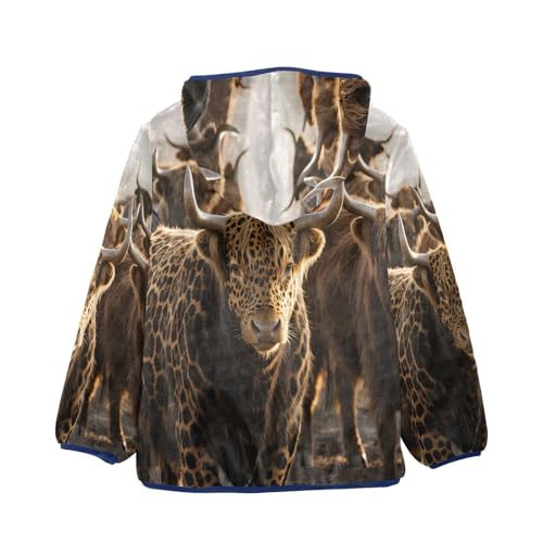 Leopard Print on Cow Skin Toddler Fleece Jacket Girl Boys Hooded Fleece Jacket Coat Warm Outwear Zip-up 3-10T2