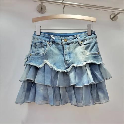 Women's Denim Contrasting Color High Waist American Street Loose A Word Short Denim Skirt3