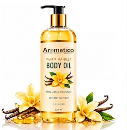 AROMATICO Warm Vanilla Body Oil for Women - 200ml |Dry Skin-Deep Hydration Formula for Glowing Skin in the Winters | Non-Sticky Texture, for Daily Use after Bath | Cozy & Creamy Fragrance